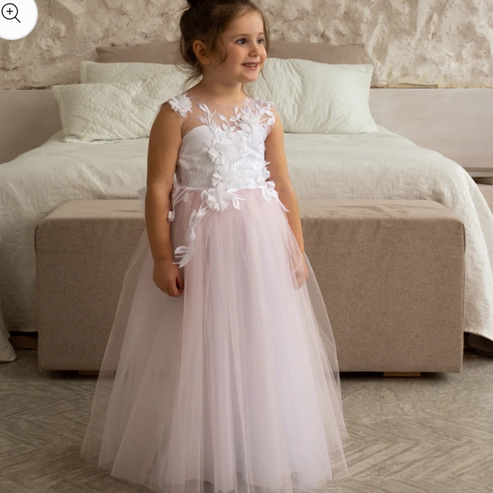 Flower Girl Dress - pink with florals and train - 10 years old